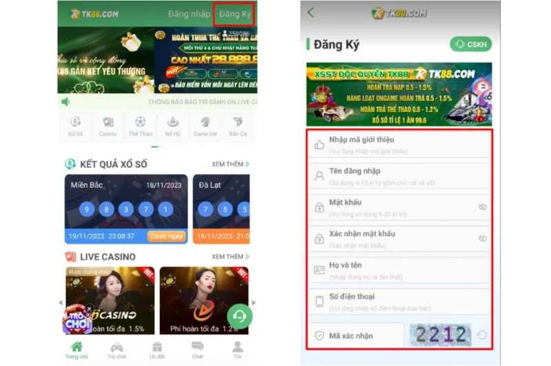 Đăng ký TK88 trên điện thoại
