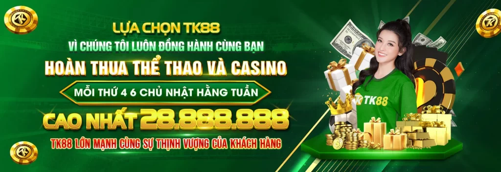 Chương trình ưu đãi casino khủng tại TK88 diễn ra vào thứ 4, thứ 6 và chủ nhật hàng tuần